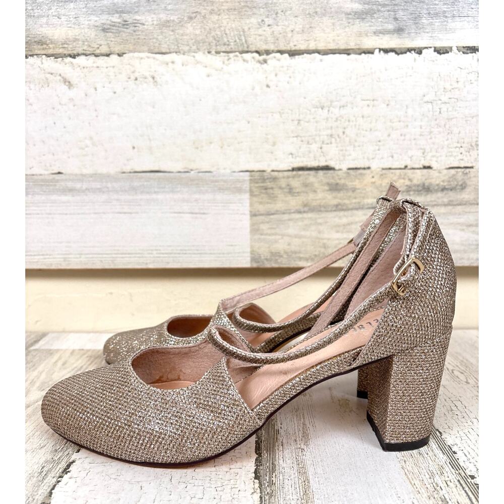 Chelsea Crew Womens 36 Gold Glitter Oren Mary Jane Pumps Vintage Glam NEW